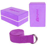 2 Yoga Blocks, Yoga Stretching Strap - Purple