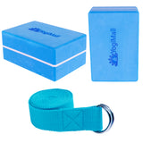 2 Yoga Blocks, Yoga Stretching Strap - Blue